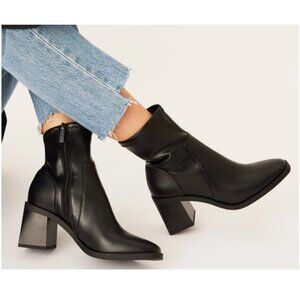 Anne Klein Women's Black Annette Faux Leather Block Heel Ankle Boots Size 10